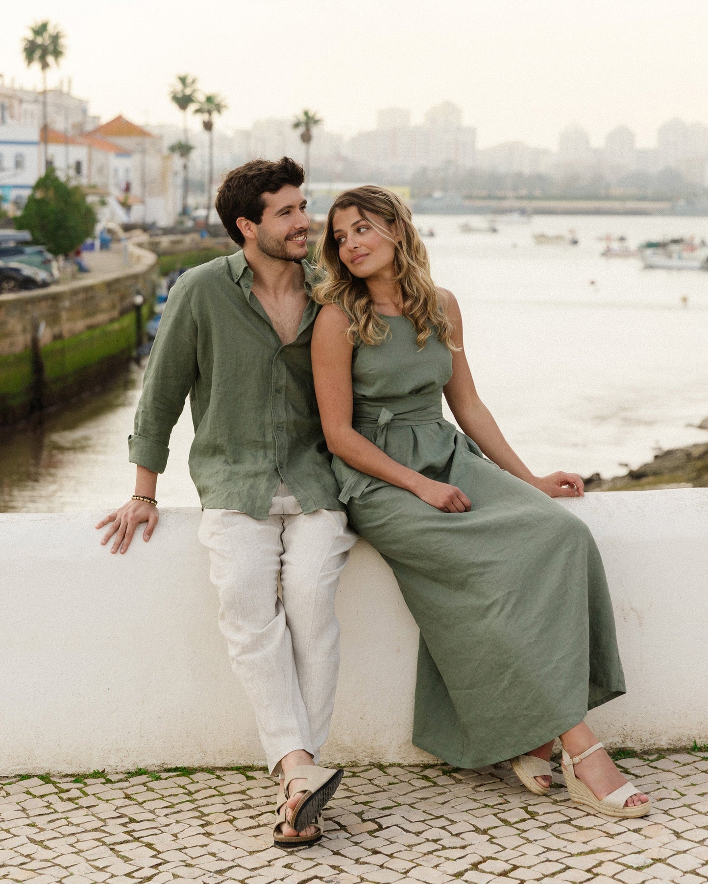 Long linen dress BORACAY in Mist green