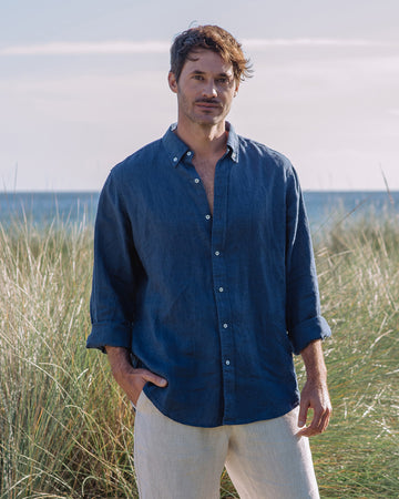 Men's Linen Shirt BOSTON in Deep navy blue