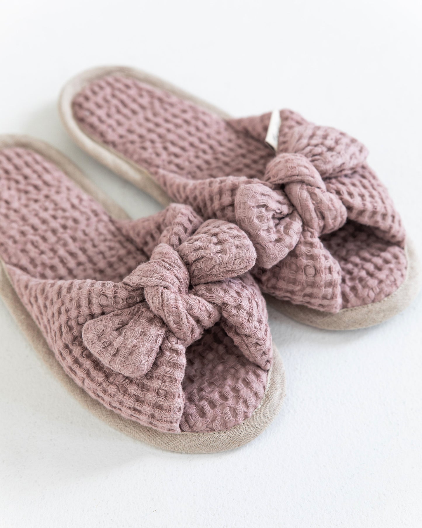 Bow tie Waffle Linen Slippers