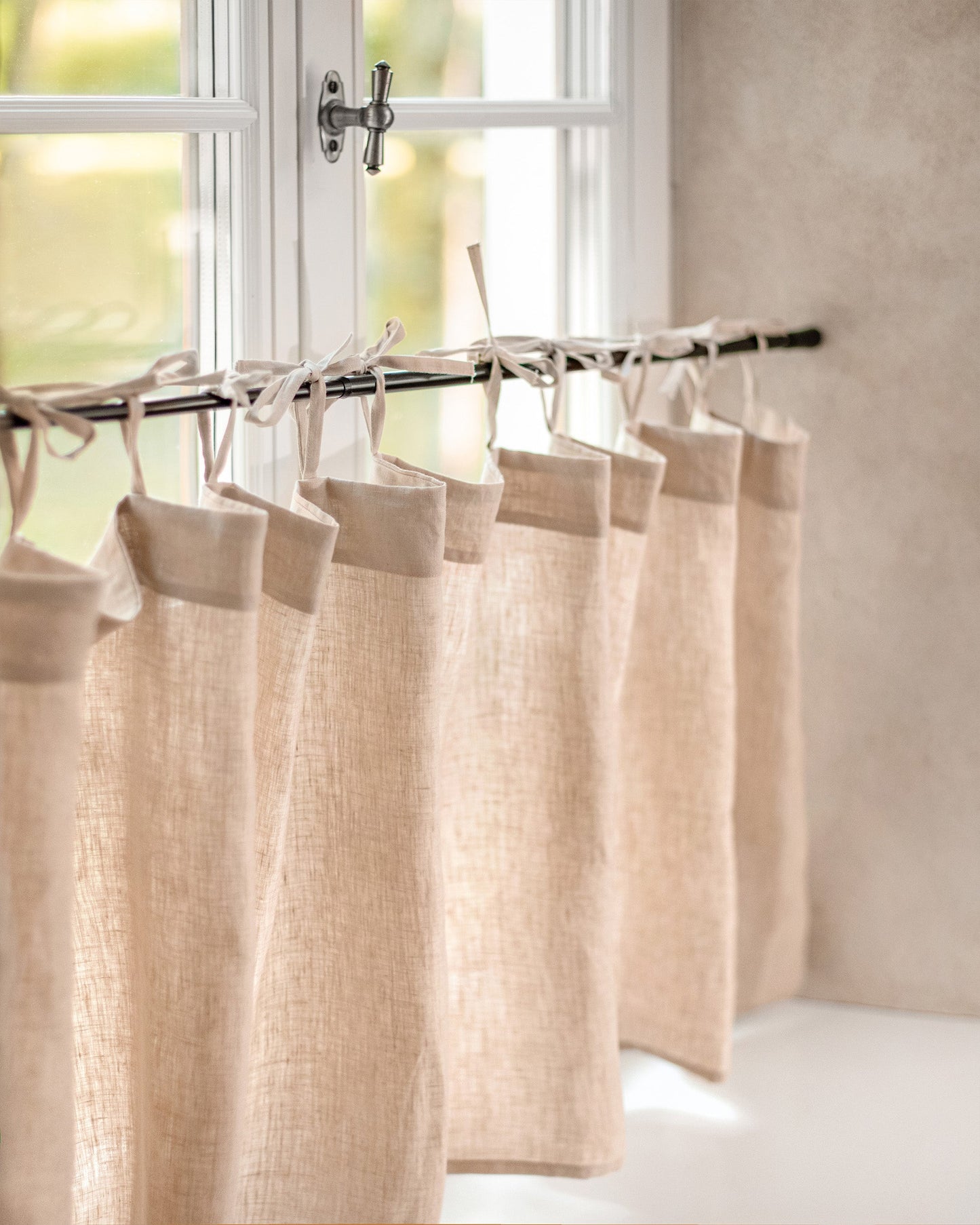 Cafe linen curtain with ties in Natural | Magiclinen