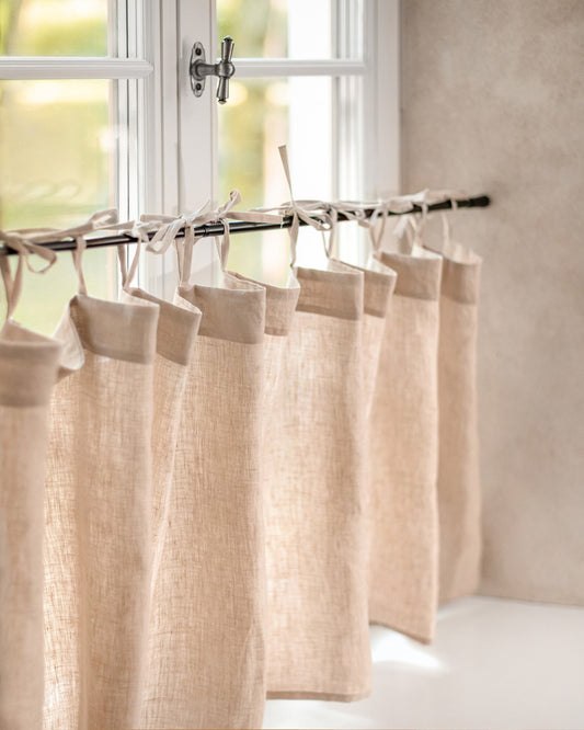 Cafe linen curtain with ties in Natural | Magiclinen