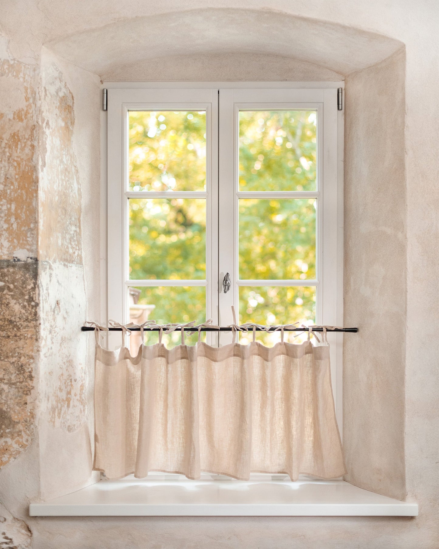 Cafe linen curtain with ties in Natural | Magiclinen