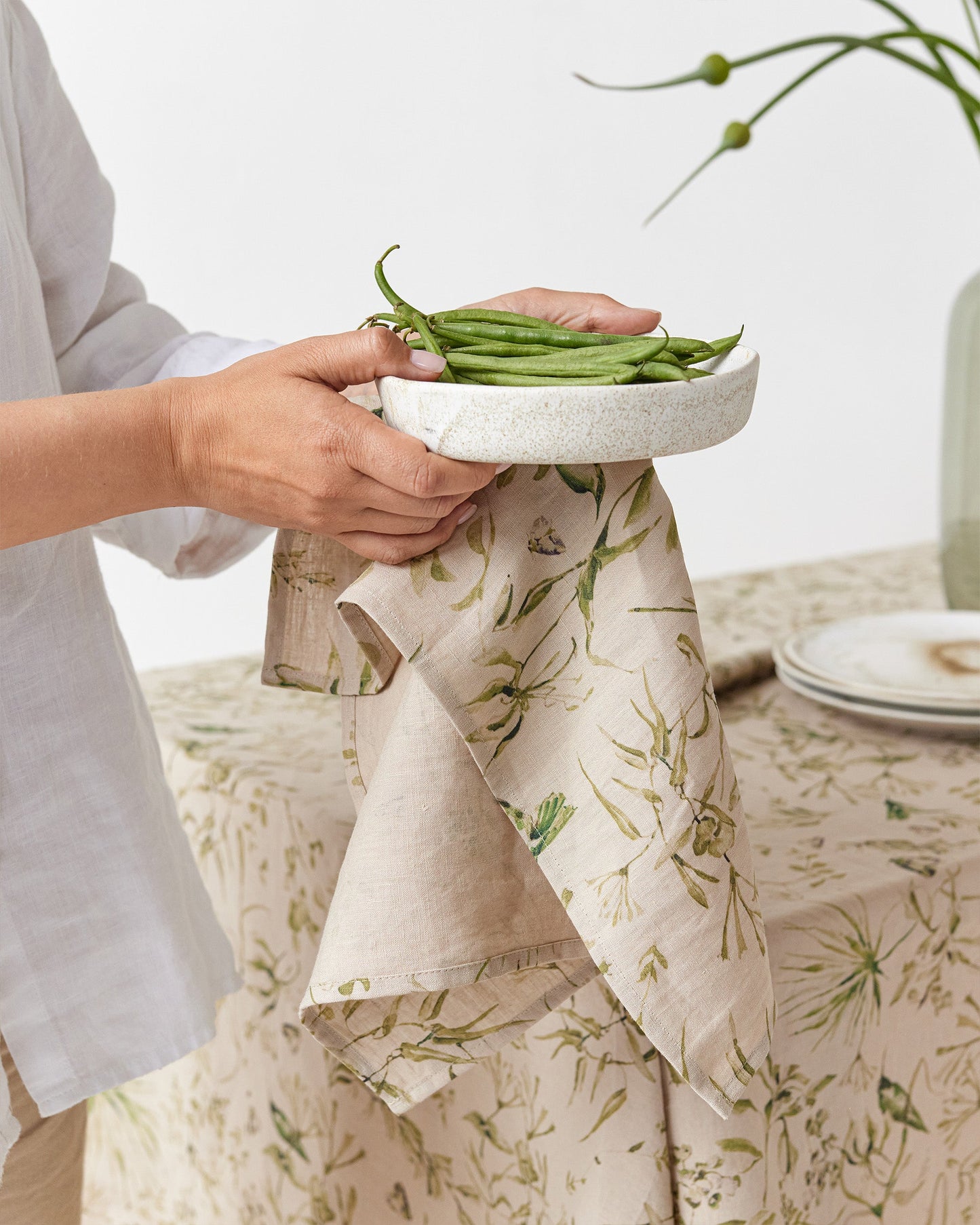 California greens print Linen tea towel