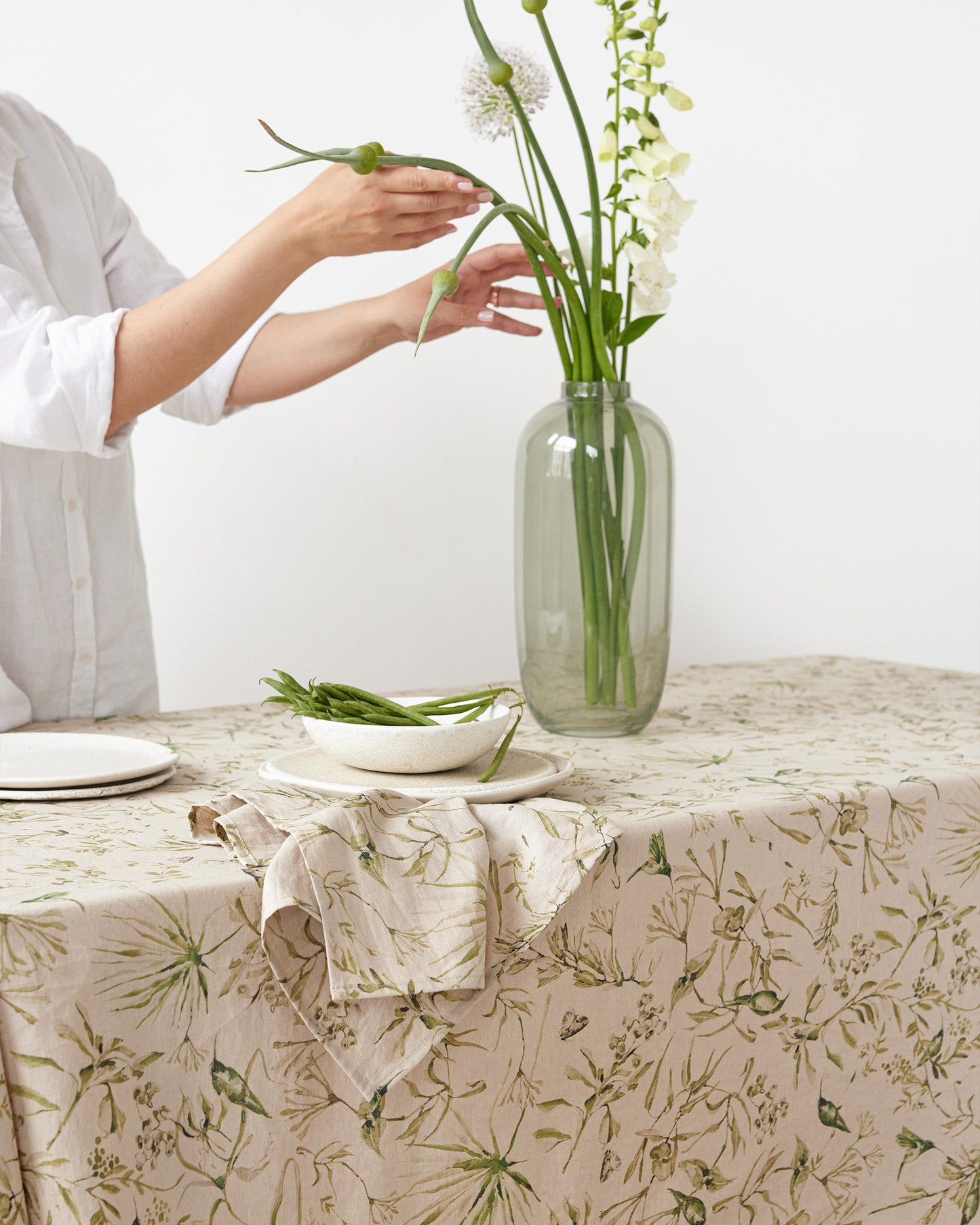 California greens print linen tablecloth