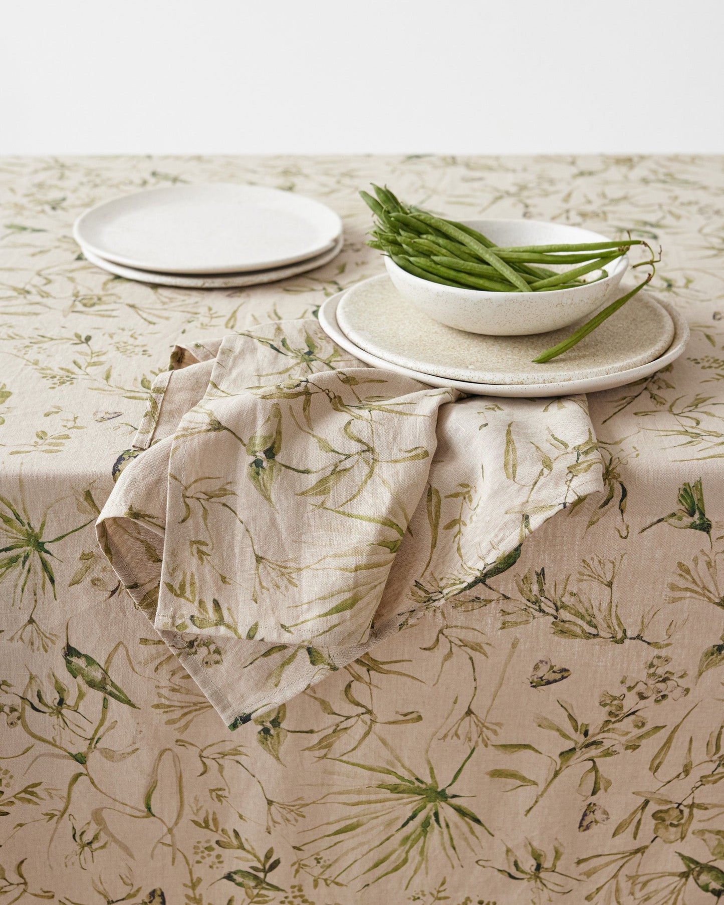 California greens print linen tablecloth