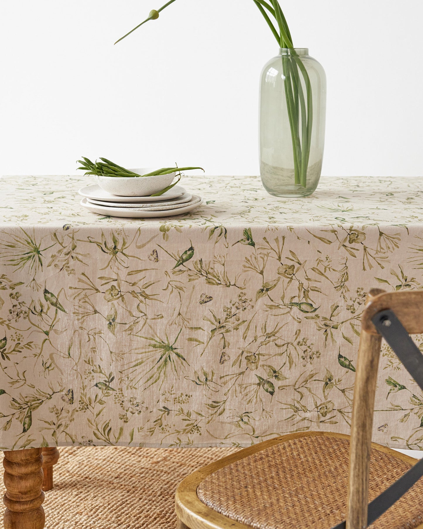 California greens print linen tablecloth