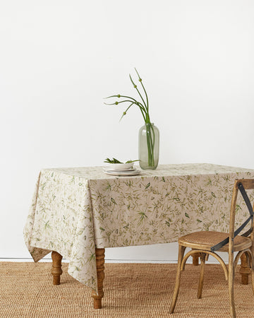 California greens print linen tablecloth