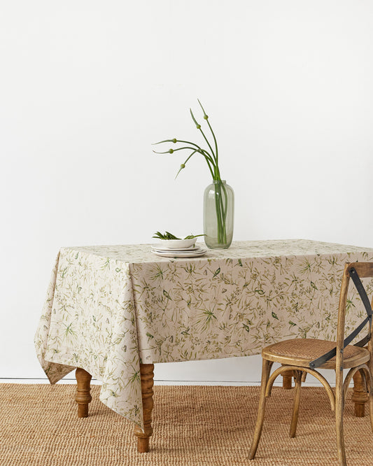 California greens print linen tablecloth