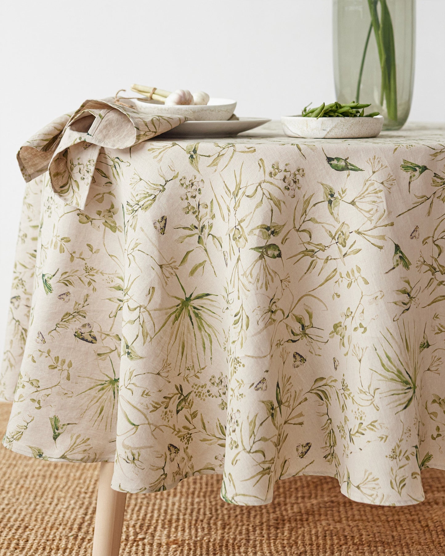 California greens print Round linen tablecloth