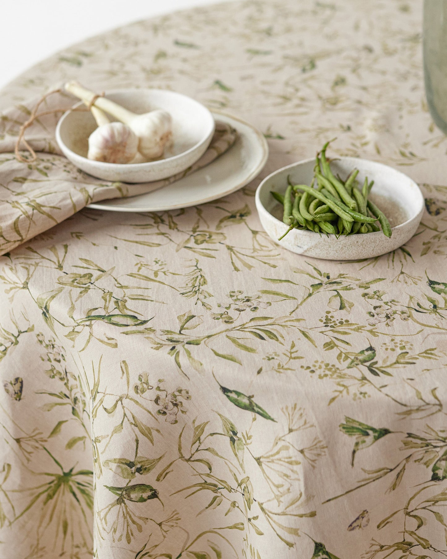 California greens print Round linen tablecloth