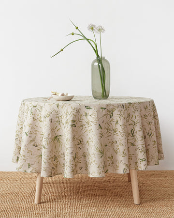 California greens print Round linen tablecloth