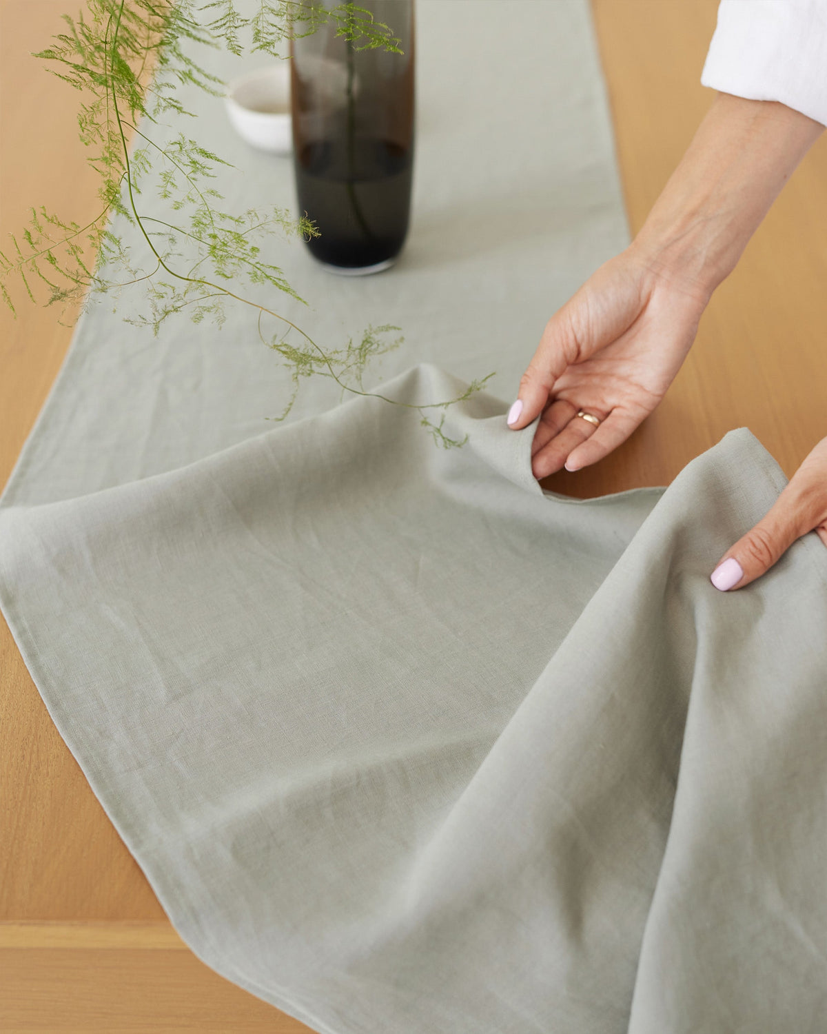 Linen table runner in Calm Sage