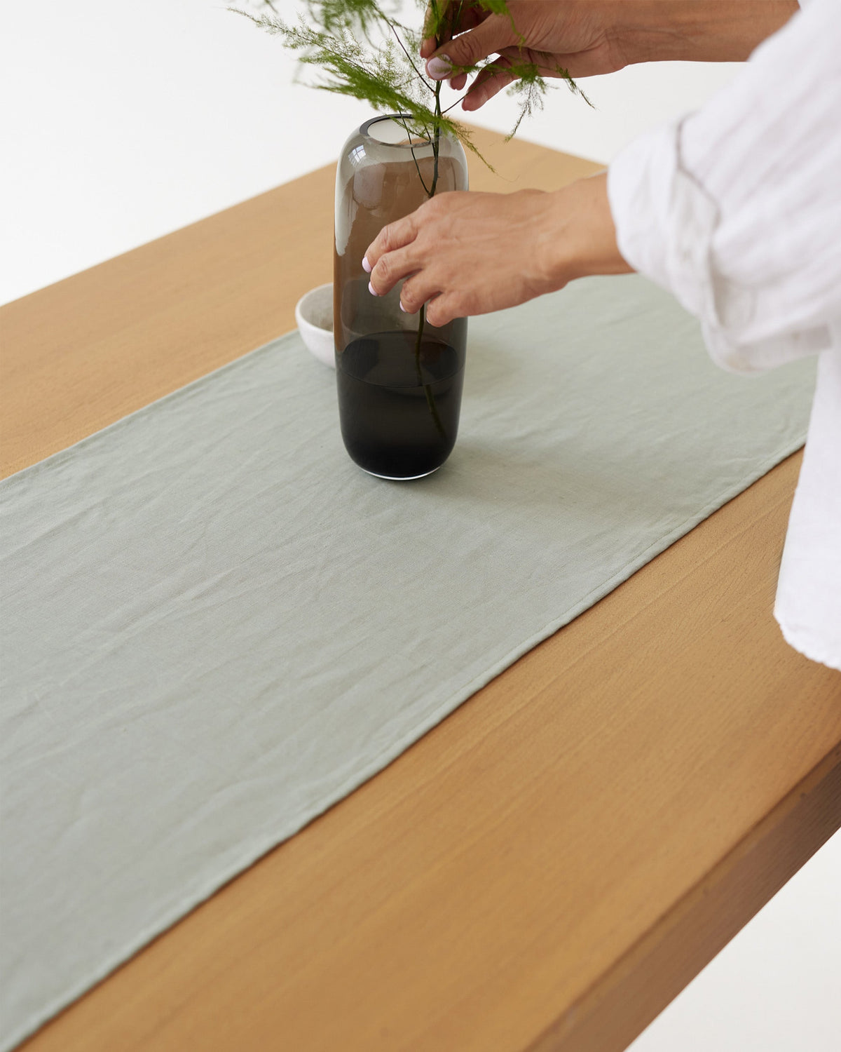 Linen table runner in Calm Sage