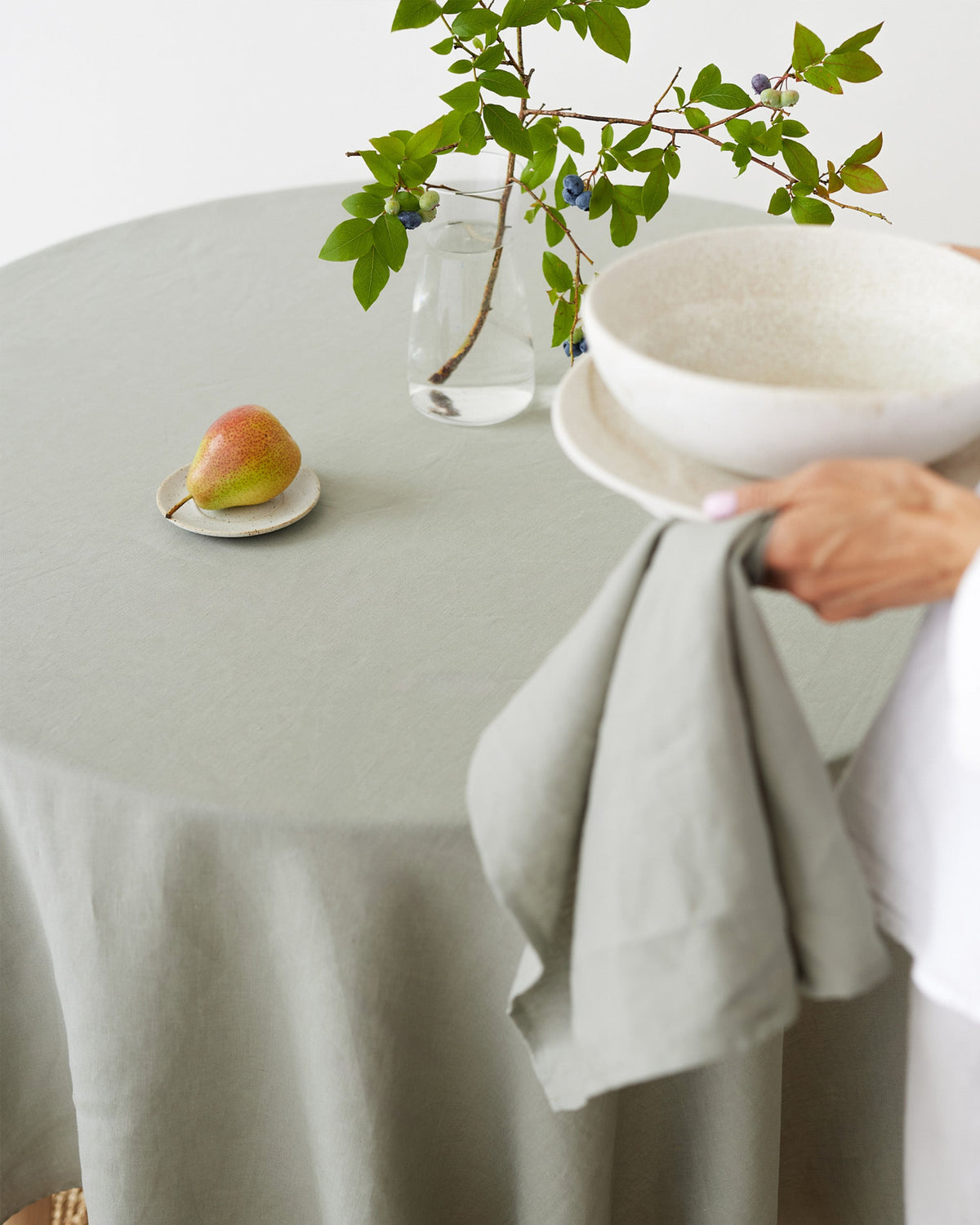 Linen tea towel in Calm Sage