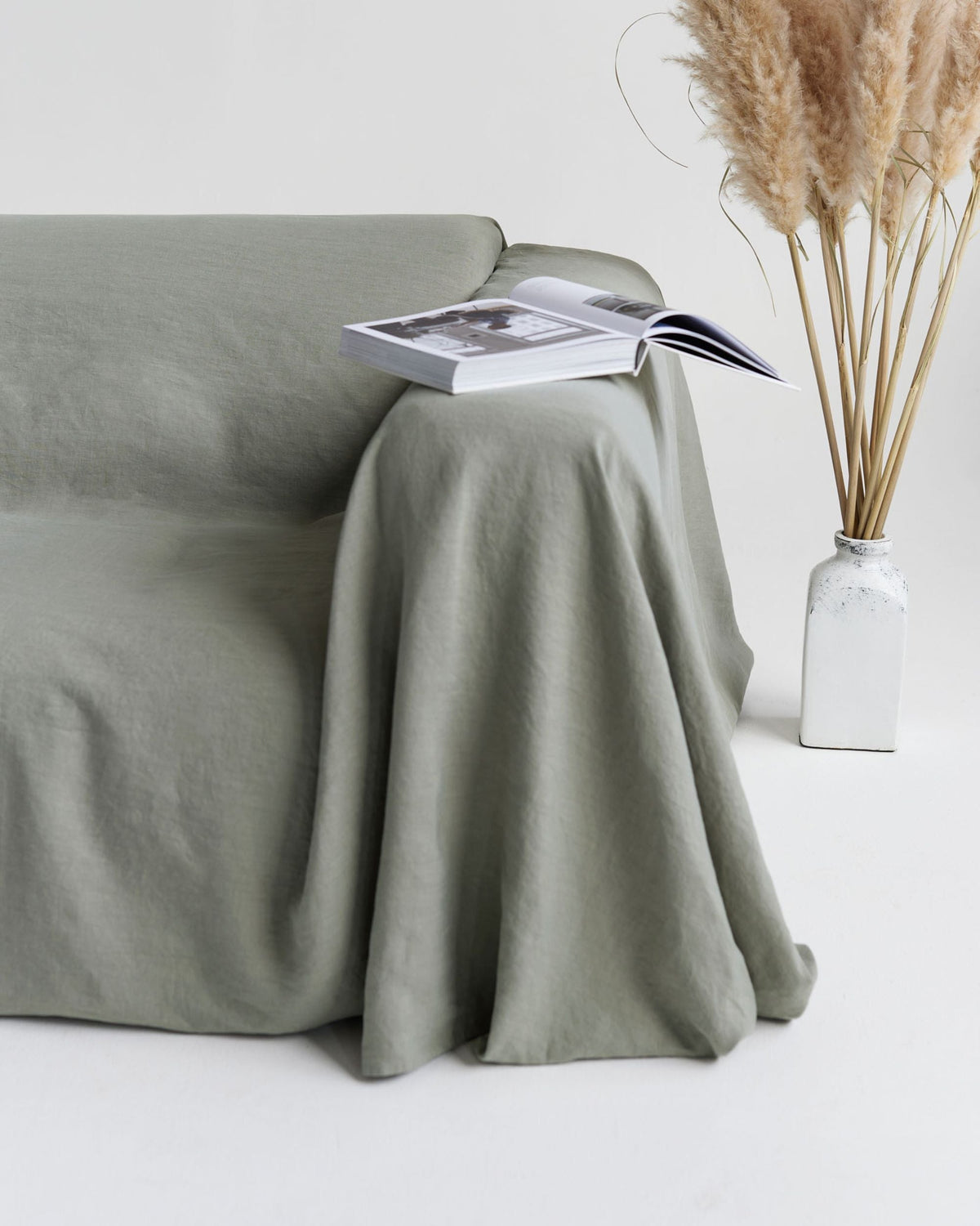 Linen couch cover in Calm sage