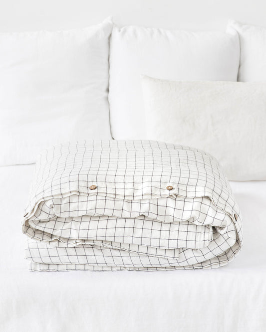 Charcoal grid linen duvet cover - MagicLinen