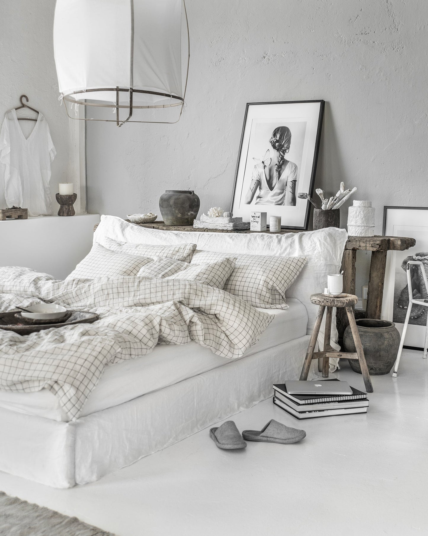 Charcoal grid linen duvet cover - MagicLinen