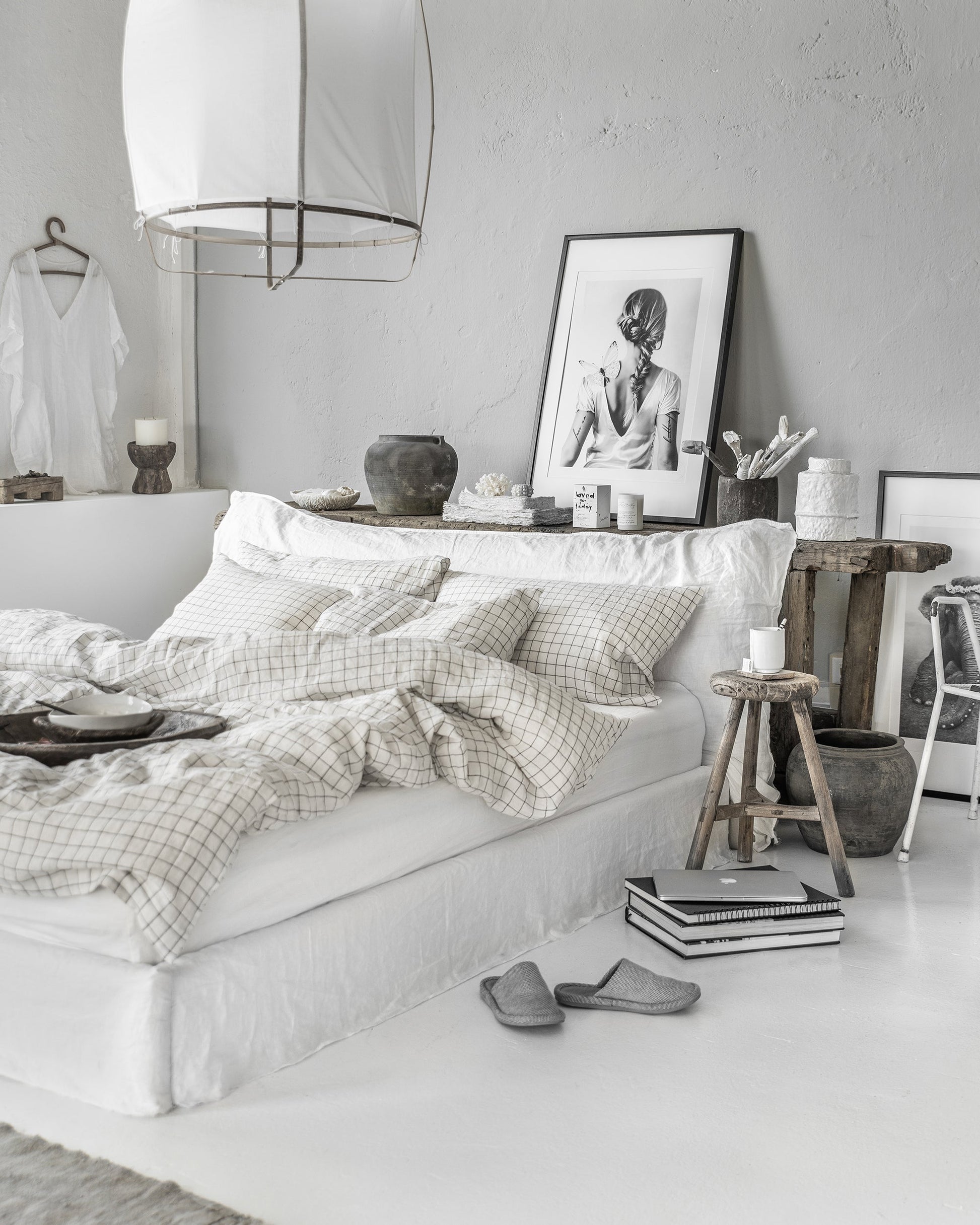 Charcoal grid linen duvet cover - MagicLinen