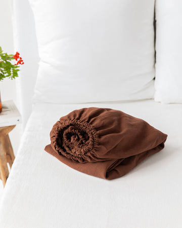 Chocolate brown linen fitted sheet