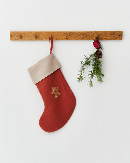 Christmas Stocking with Embroidered Gingerbread Man