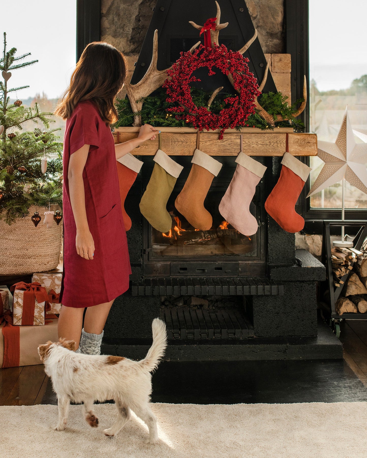 Christmas Stocking in Olive green - MagicLinen