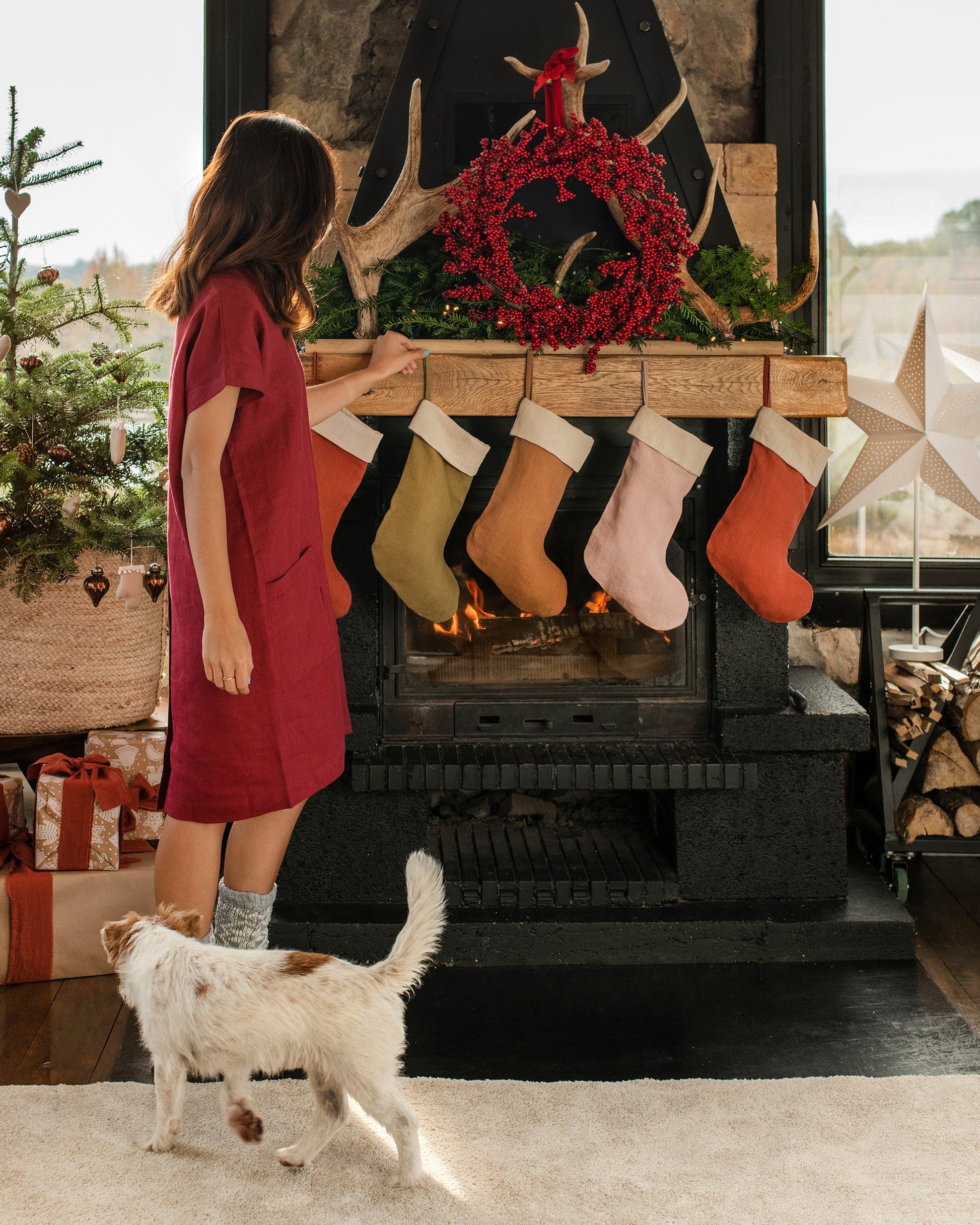Christmas Stocking in Olive green - MagicLinen