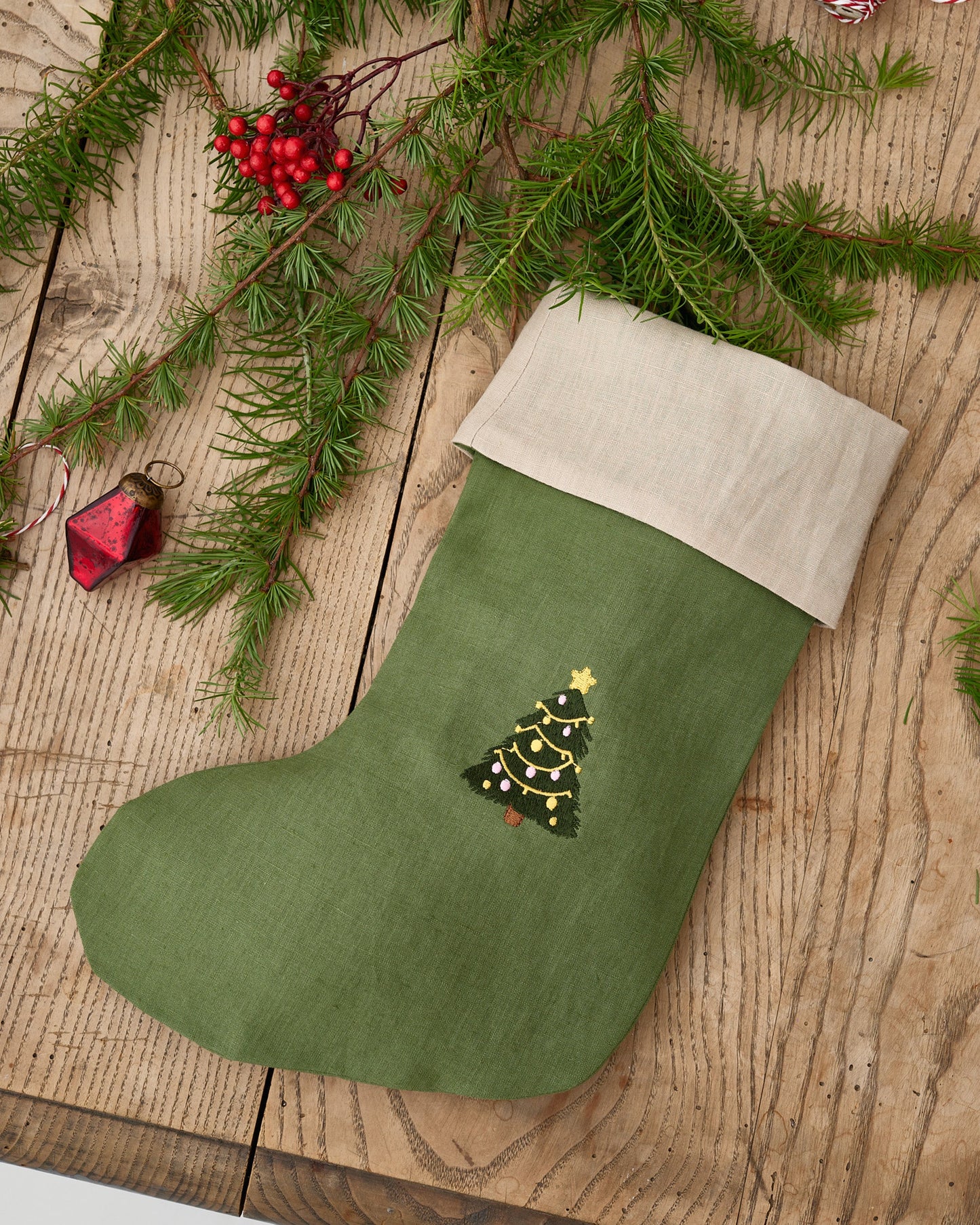 Christmas Stocking in Embroidered Christmas tree | MagicLinen