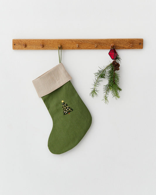 Christmas Stocking in Embroidered Christmas tree | MagicLinen