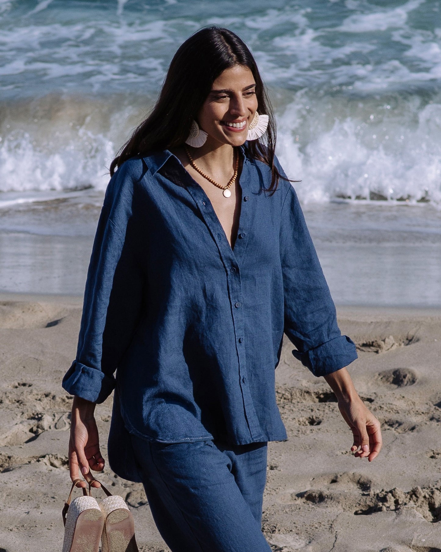 Long-Sleeve Linen Shirt CORSICA in Deep navy blue