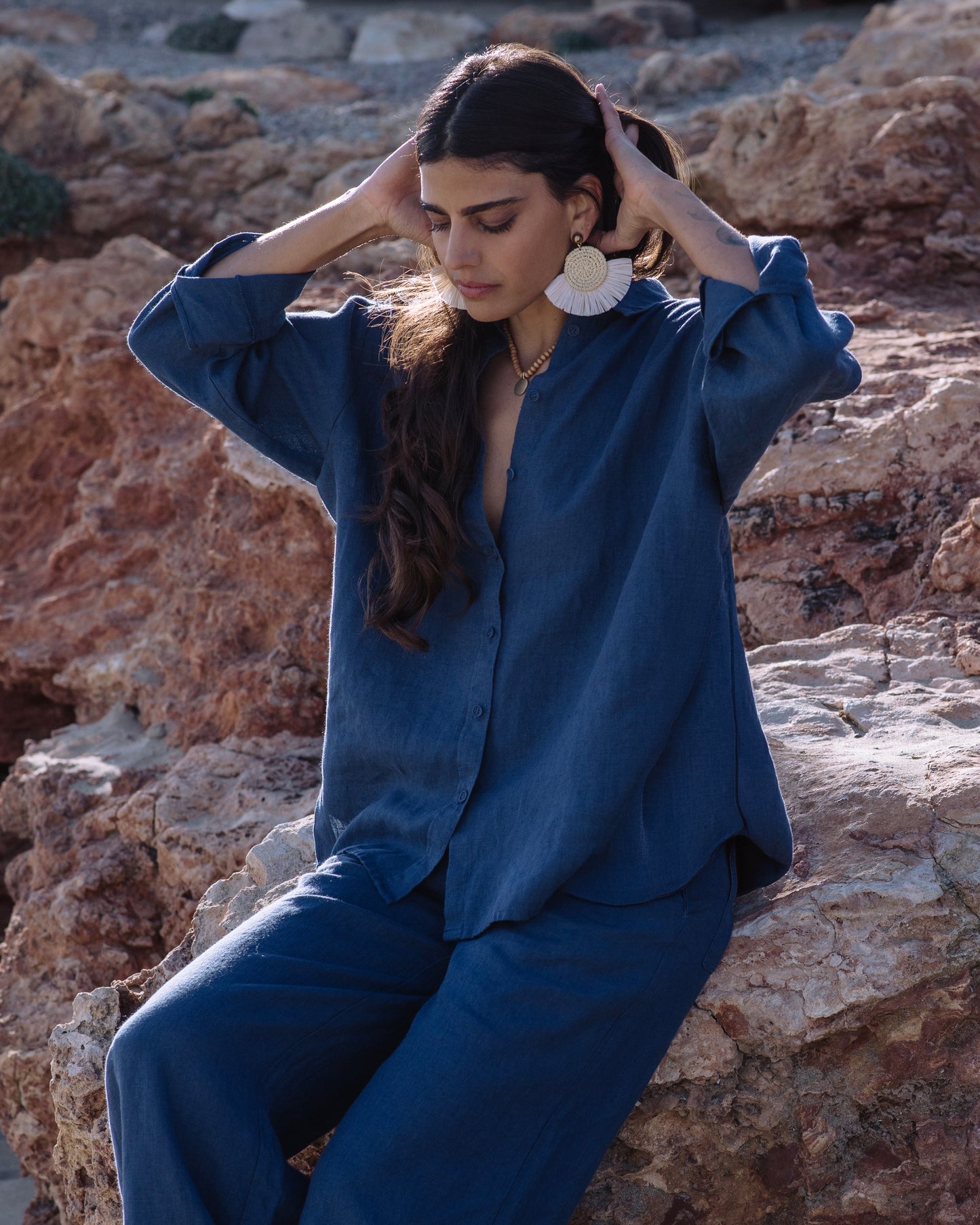 Long-Sleeve Linen Shirt CORSICA in Deep navy blue