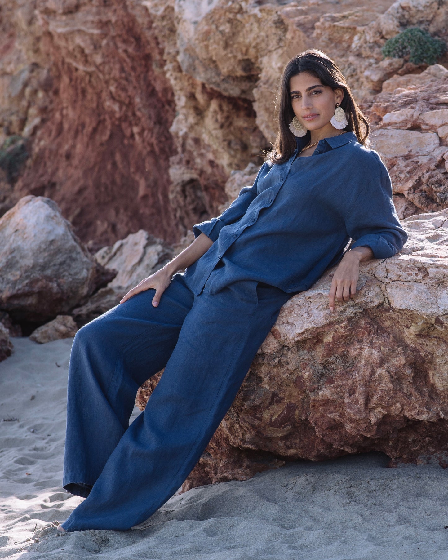 Long-Sleeve Linen Shirt CORSICA in Deep navy blue