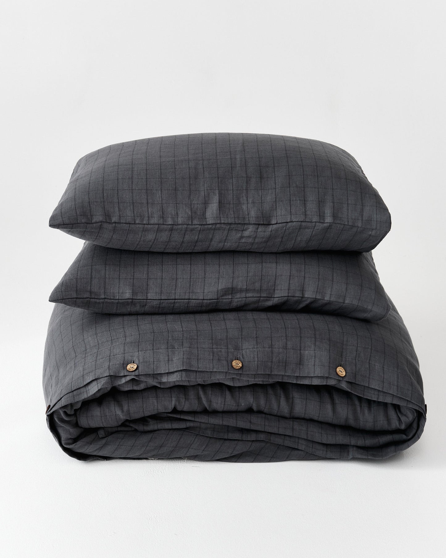 Charcoal windowpane linen duvet cover set (3 pcs)
