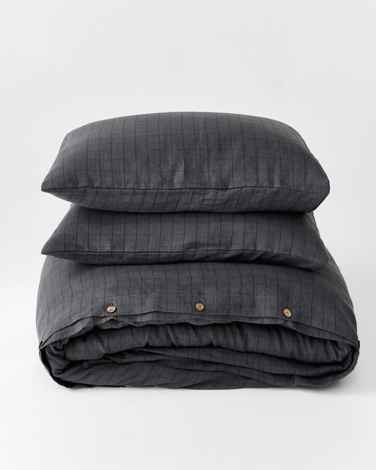 Charcoal windowpane linen duvet cover set (3 pcs)