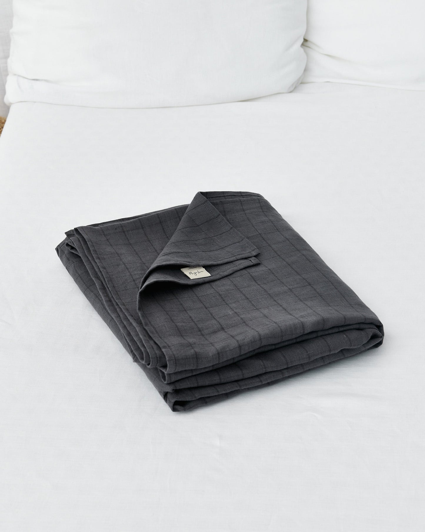 Charcoal windowpane linen flat sheet