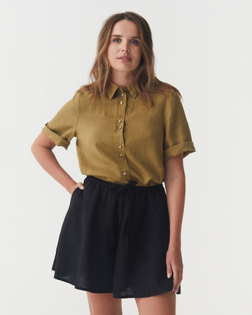 Flowy Linen Shorts RHINE in Black