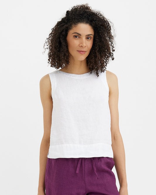 MagicLinen White sleeveless linen top GENEVA made from European flax modelBoxOn