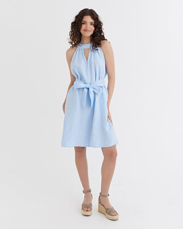 Halter Linen Dress PALAU in Vivid blue | MagicLinen modelBoxOn