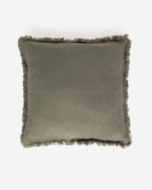 Heavyweight linen deco pillow in Dark green