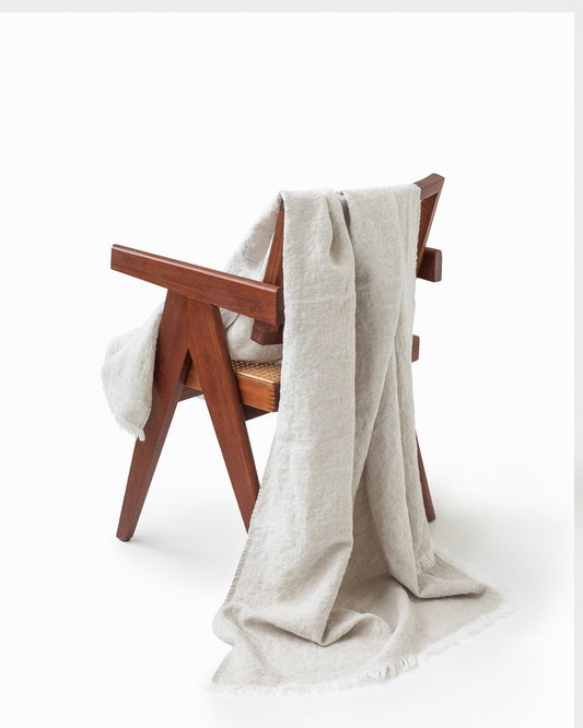 Heavyweight linen throw blanket in Natural melange