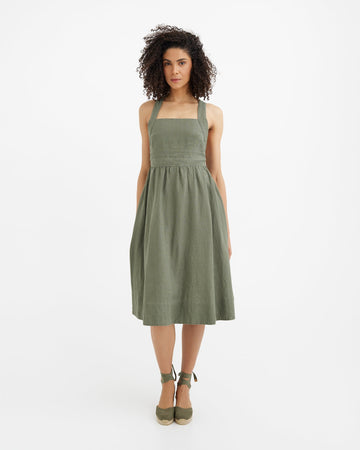 MagicLinen Mist green Linen Apron Dress MIRISSA, 100% European flax linen 160 gsm plain weave  modelBoxOn