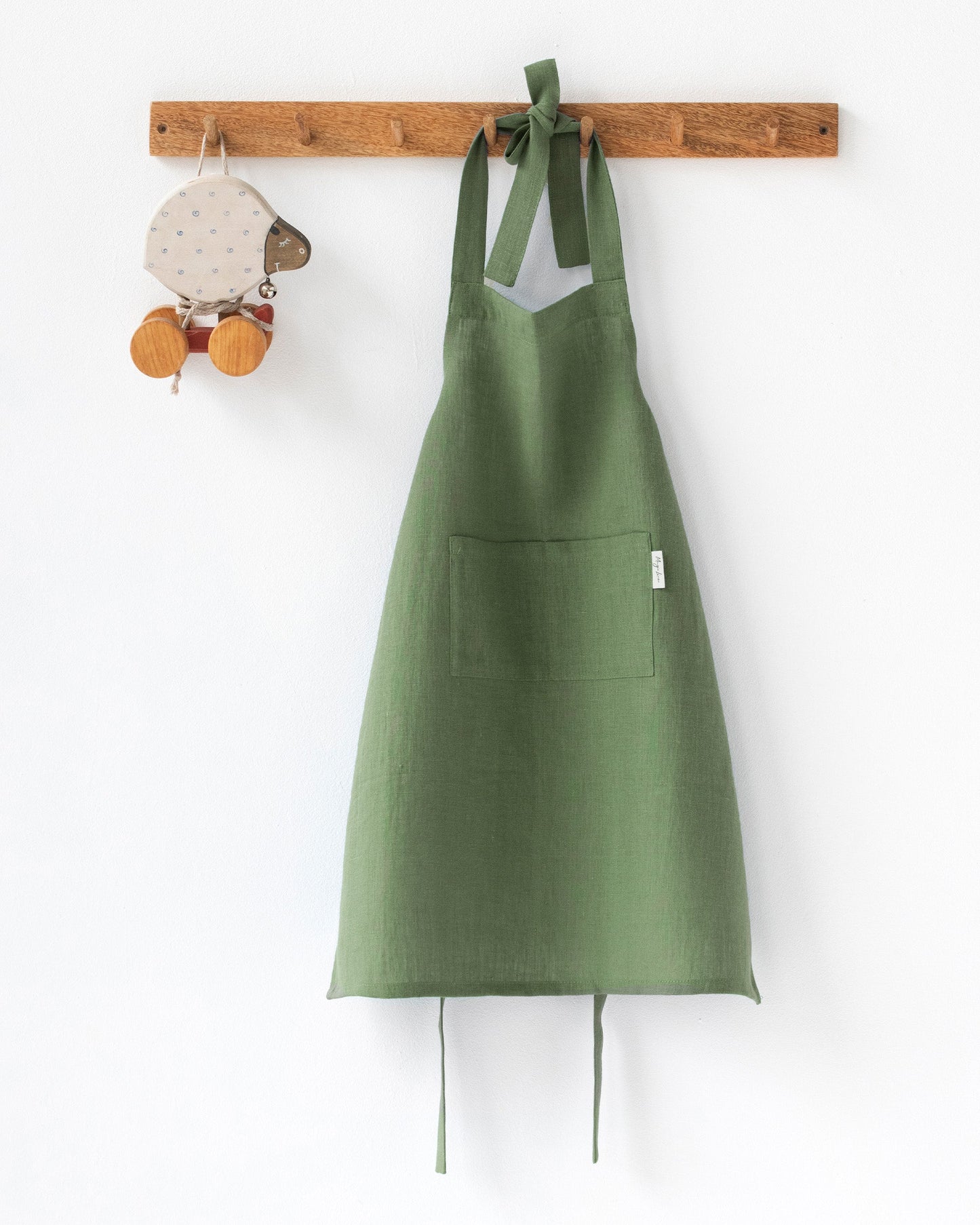 Linen apron for kids in Forest green