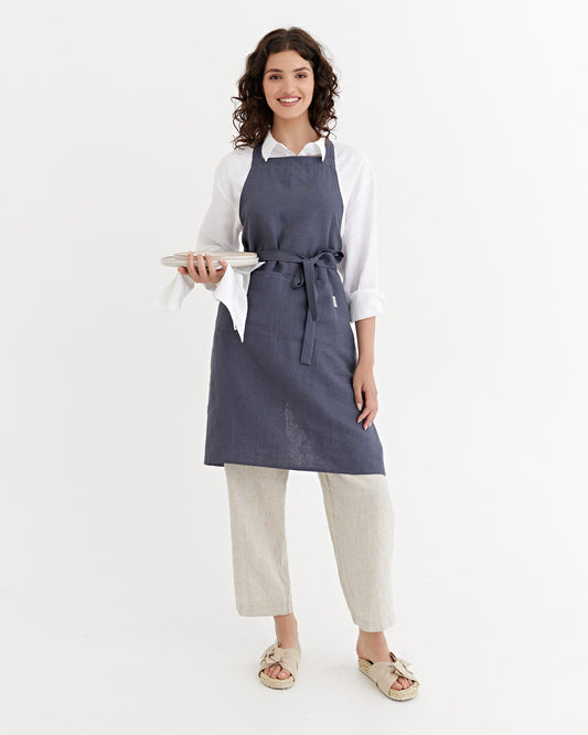 Linen bib apron in Charcoal gray