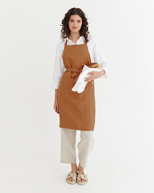 Linen bib apron in Cinnamon | MagicLinen