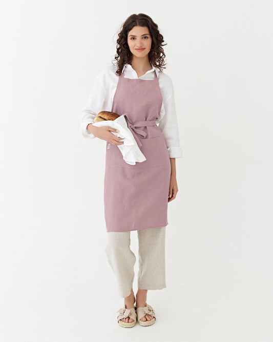 Linen bib apron in Woodrose | MagicLinen