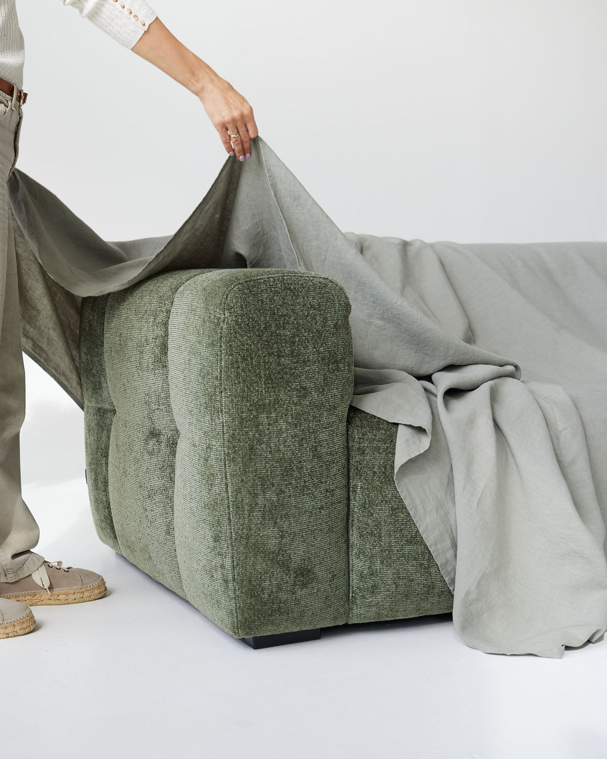 Linen couch cover in Calm sage