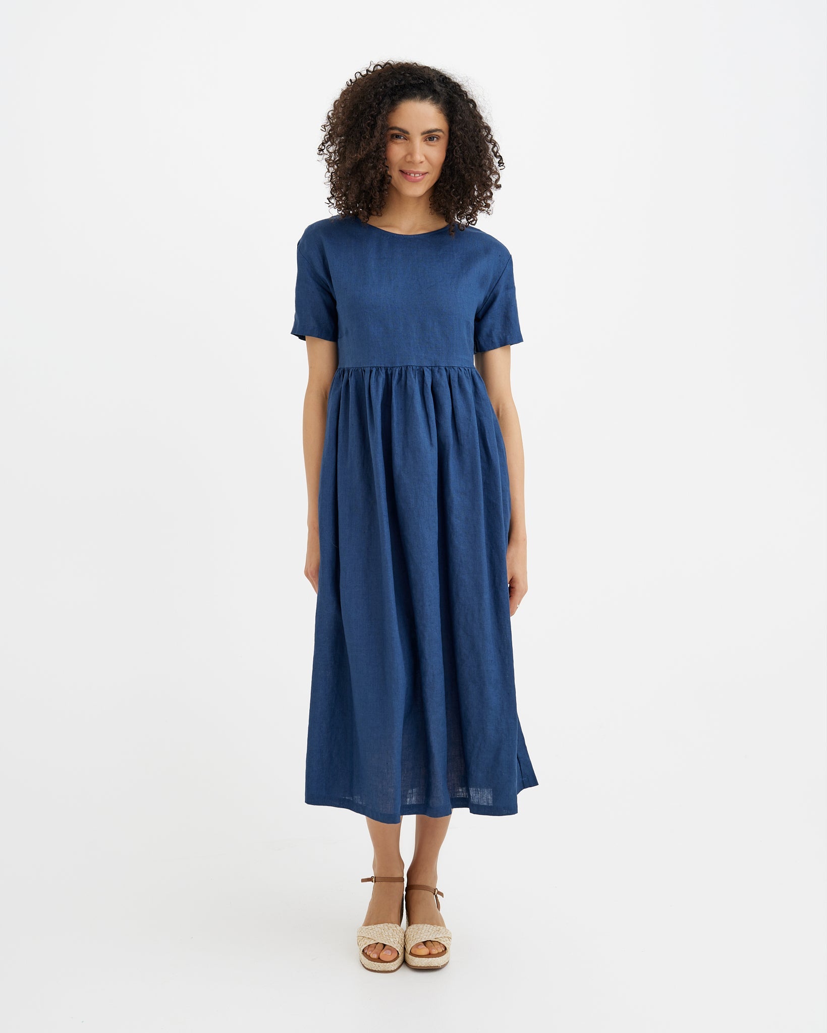 MagicLinen Deep Navy Blue Linen Dress BROMO, 100% European flax linen stonewashed modelBoxOn