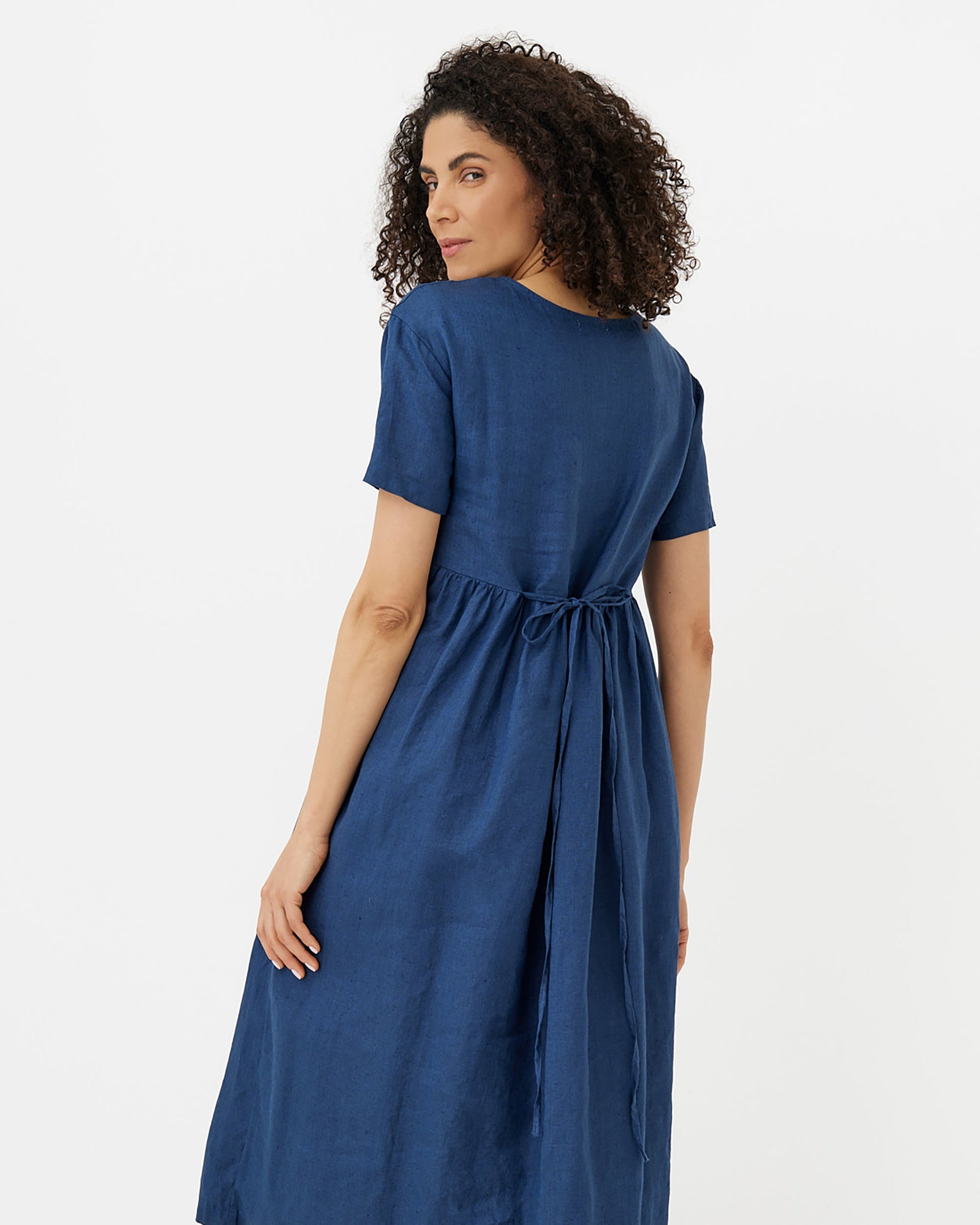 MagicLinen Deep Navy Blue Linen Dress BROMO, OEKO-TEX® certified linen made in Lithuania