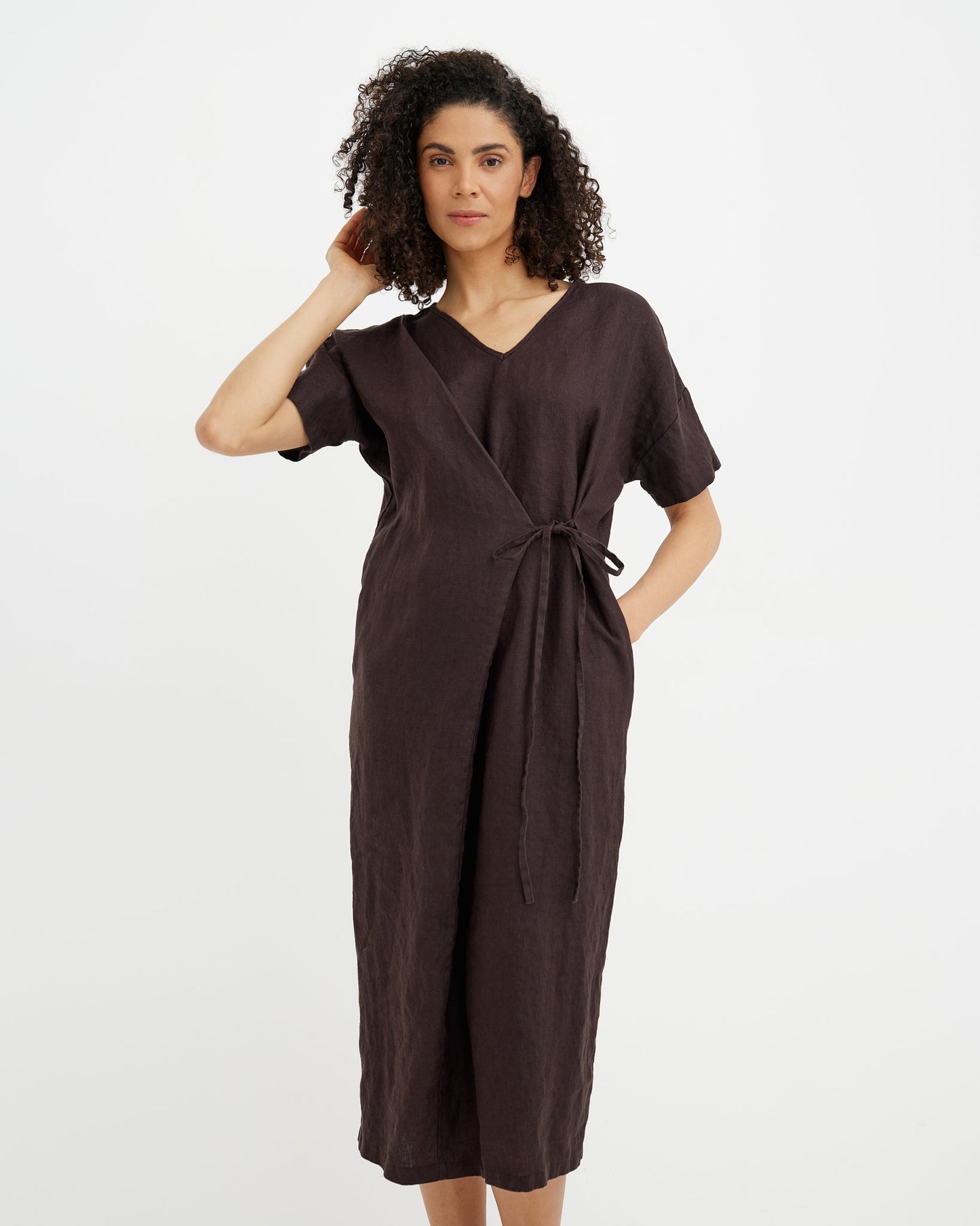 MagicLinen Espresso Brown PORTOFINO dress, stonewashed plain weave linen
