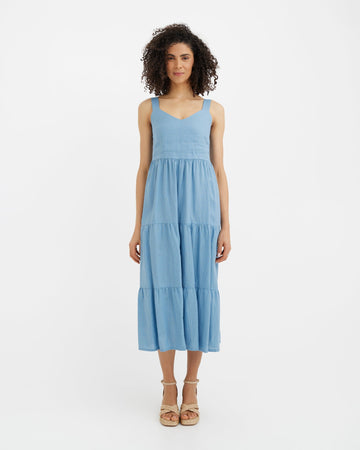MagicLinen Soft blue Linen Dress TULUM, 100% European flax linen 160 gsm plain weave modelBoxOn