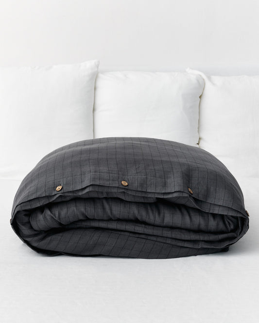 Charcoal windowpane linen duvet cover